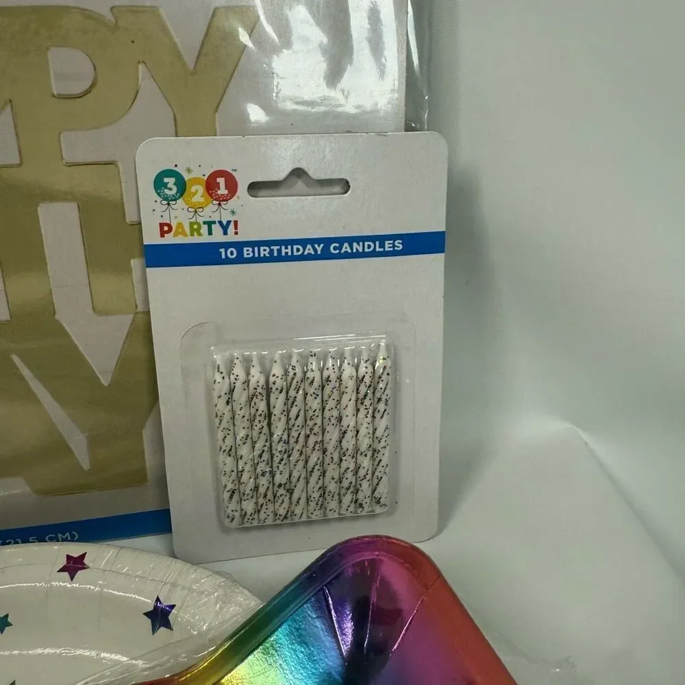 D10  Party Decorations- 7 piece Rainbow Star variety party supplies and decorati